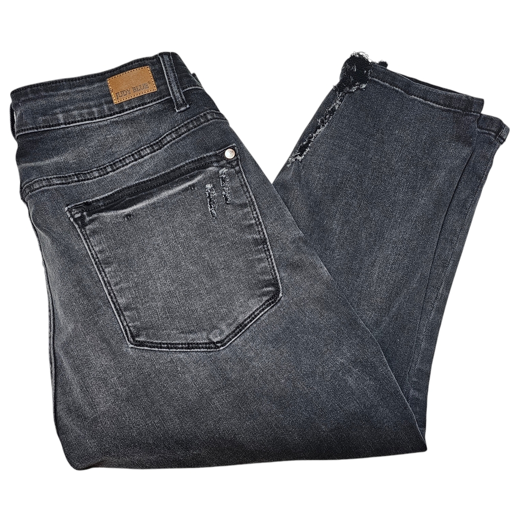 Judy Blue Jeans Emma High Rise Skinny Fit Capris 16W Destroyed Black - Picture 11 of 14
